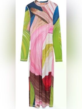 STINE GOYA Multicolor Abstract Brushstroke Midi Dress - NWT, medium